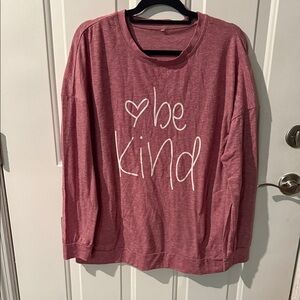 Pink “Be Kind”Long Sleeve Shirt valentines side slit pockets